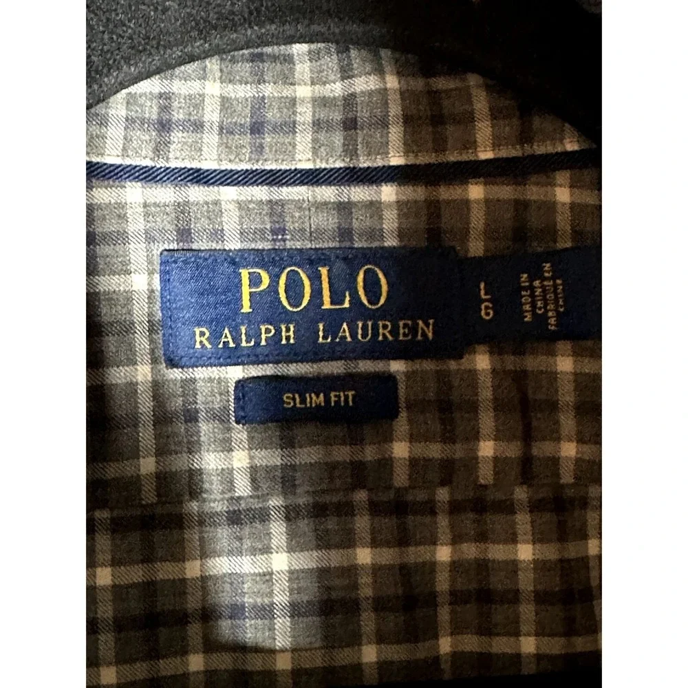 Polo Ralph Lauren Mens Slim Fit Plaid Button Down Grey White Large L Cotton